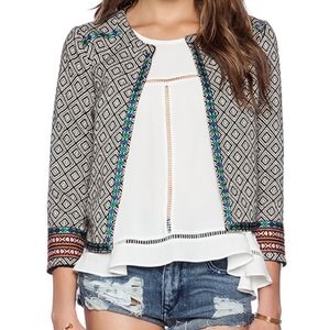 Lovers + Friends Geometric Pattern Blazer - Black, White, Blue